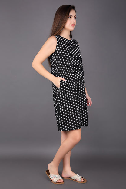 Black with white Embroidery Sleeveless Dress
