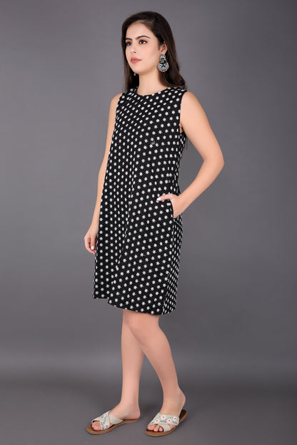 Black with white Embroidery Sleeveless Dress
