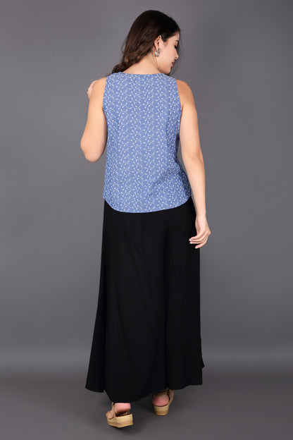 Cornflower Blue Embroidery Sleeveless Top