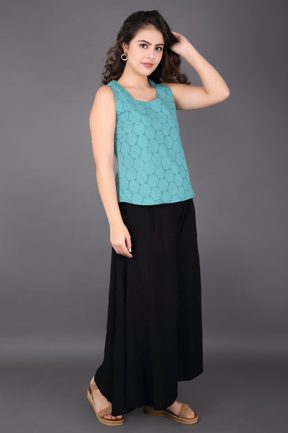 Light Sea Green Schiffli Sleeveless Top