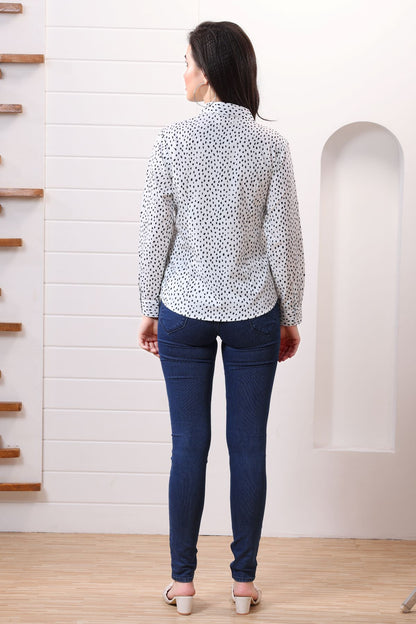 Women White with Black dot Casual Shirt