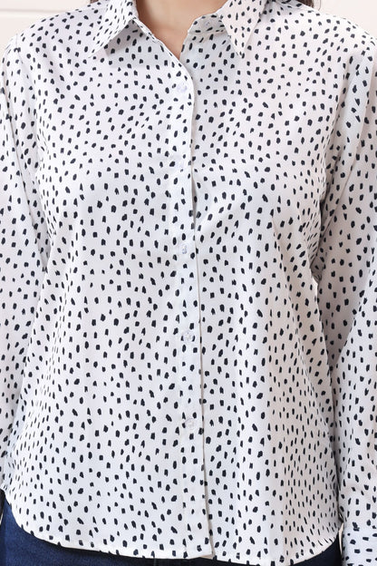Women White with Black dot Casual Shirt