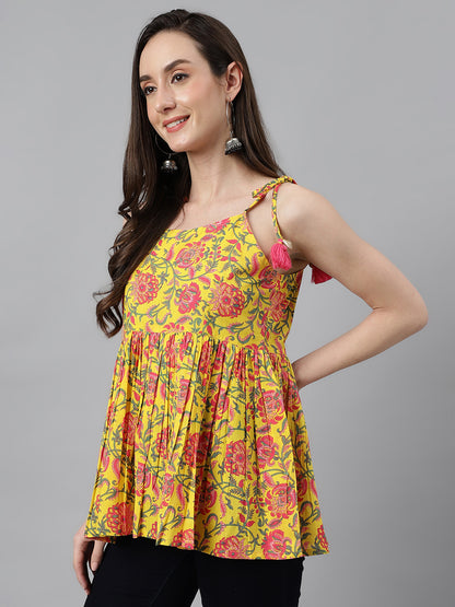 Printed Shoulder Tie-Ups Peplum Top