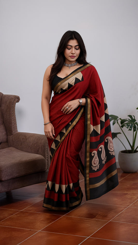 Red Chanderi Saree