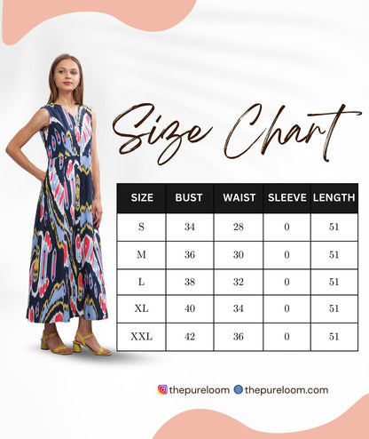 Blue Ikat Print long Dress