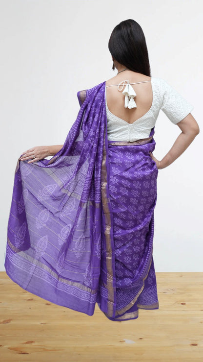 Violet Maheshwari cotton Silk Bagru Print Saree