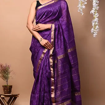 Indigo Chanderi  saree.