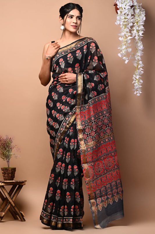 Black and Pink Maheshwari saree
