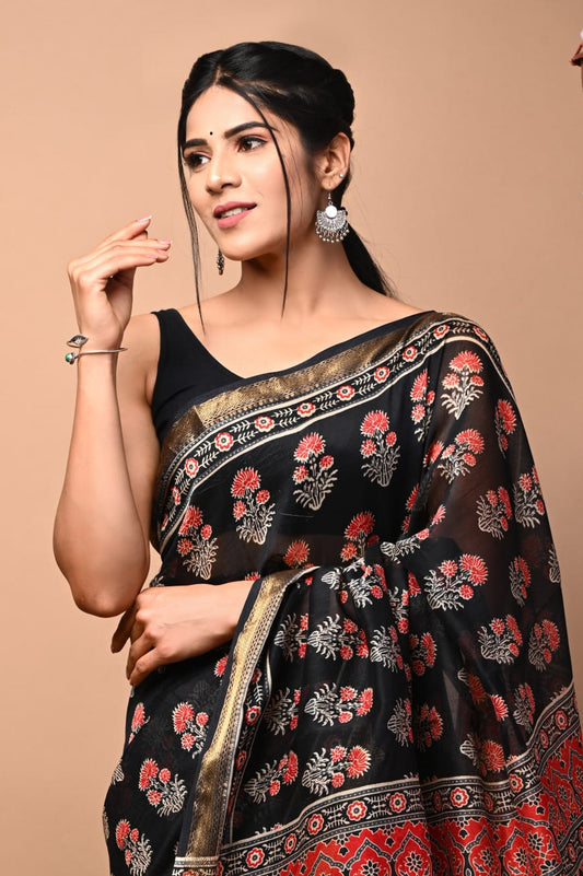 Black and Pink Maheshwari saree