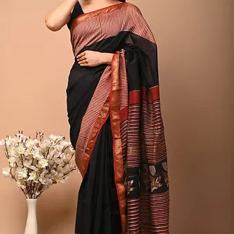 Black and Red Chanderi Saree