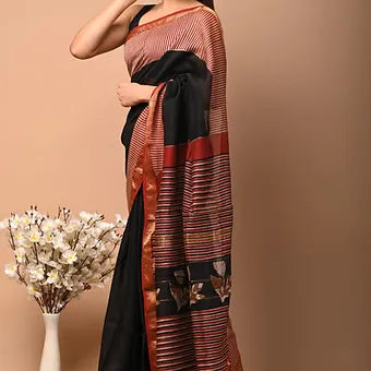 Black and Red Chanderi Saree