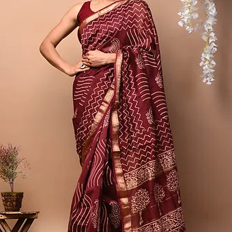 Maroon Chanderi  Saree